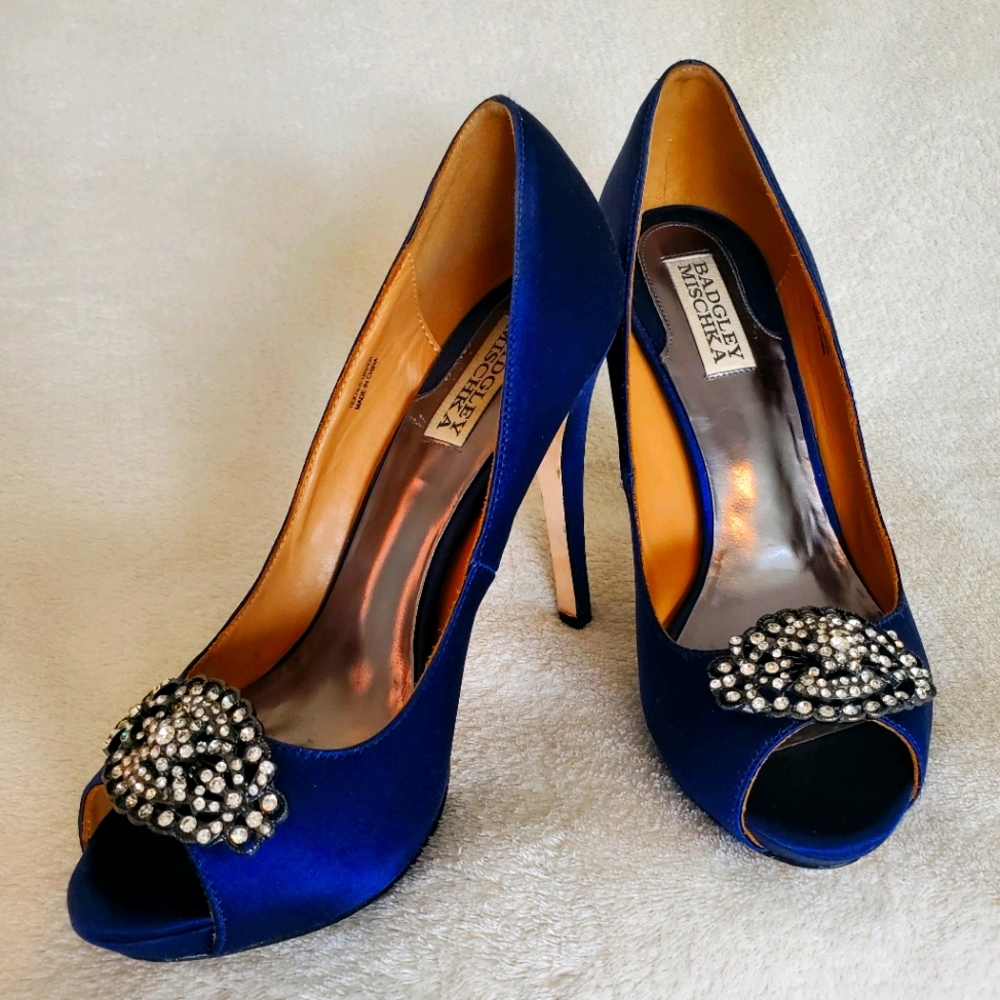 Badgley Mischka Goodie Open Toe Heels Navy 7 1/2